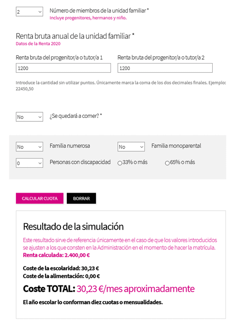 Simulador de precios públicos de escoles bressol del Ayuntamiento de Barcelona